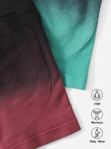 Yoga Trendy 3入組透氣柔軟漸層寬腰帶運動短褲 - 彩色 - 查看 2