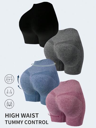 4pcs Breathable Scrunch Butt Sports Shorts Boot Shorts