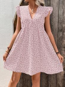 SHEIN Holidaya Đầm Xù Họa tiết hoa Boho - Hồng - Xem 5