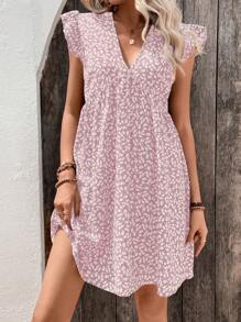 SHEIN Holidaya Đầm Xù Họa tiết hoa Boho - Hồng - Xem 6