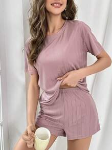 Letter Graphic Ribbed Knit Lounge Set