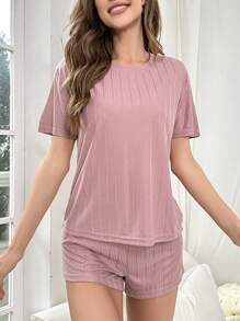 Letter Graphic Ribbed Knit Lounge Set