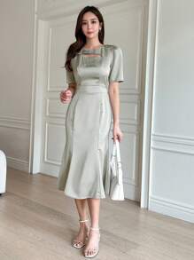 DAZY Chất rắn Nàng tiên cá Hem Đầm - Màu xanh Bạc hà - Xem 1