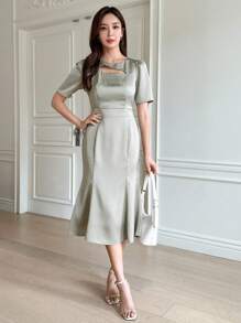 DAZY Chất rắn Nàng tiên cá Hem Đầm - Màu xanh Bạc hà - Xem 3