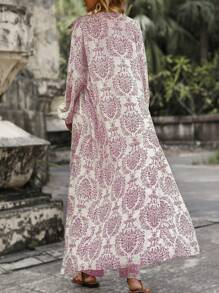 Breezaya Imprimé Manches Bouffantes Manteau & Pantalon Ample - Rose bonbon - Voir 2