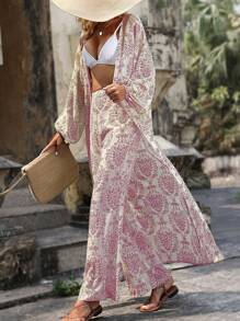 Breezaya Imprimé Manches Bouffantes Manteau & Pantalon Ample - Rose bonbon - Voir 3