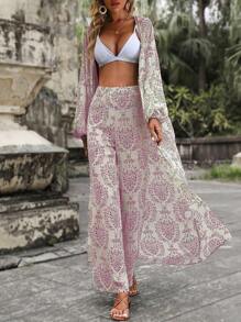 Breezaya Imprimé Manches Bouffantes Manteau & Pantalon Ample - Rose bonbon - Voir 5