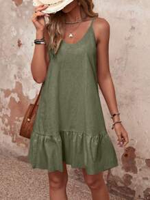 Breezaya Solid Ruffle Hem Cami Dress Vacation Beach Outfits Women