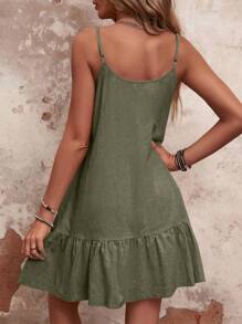 Breezaya Solid Ruffle Hem Cami Dress Vacation Beach Outfits Women