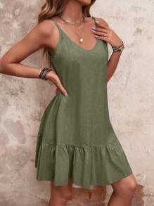 Breezaya Solid Ruffle Hem Cami Dress Vacation Beach Outfits Women
