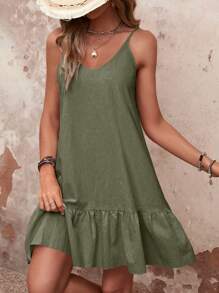Breezaya Solid Ruffle Hem Cami Dress Vacation Beach Outfits Women