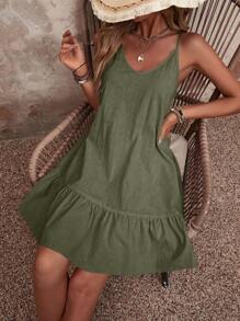 Breezaya Solid Ruffle Hem Cami Dress Vacation Beach Outfits Women