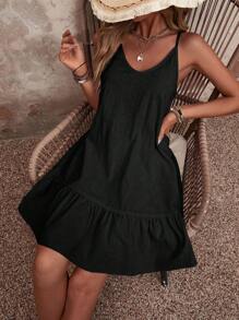 Breezaya Solid Ruffle Hem Cami Dress Vacation Beach Outfits Women