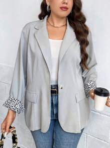 SHEIN LUNE Plus Single Button Lapel Neck Blazer - Light Grey - View 1