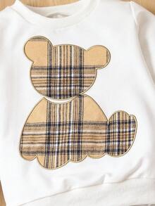 Bộ 2 món cho bé trai 1-6 tuổi, áo nỉ dài tay cổ tròn màu đen dáng suông in hình gấu và quần dài kẻ caro phối màu, thích hợp mặc mùa xuân/thu. - trắng - Xem 6