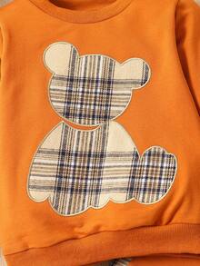 Young Boy Bear Print Sweatshirt & Contrast Side Seam Joggers - Orange - View 5