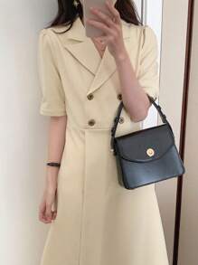 DAZY 素色雙排釦襯衫連衣裙 - 黃色 - 查看 4