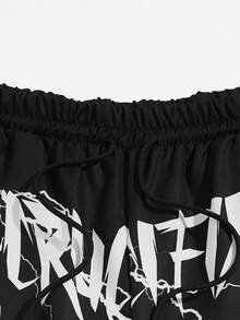 ROMWE MEN Goth Guys Letter & Skull Print Pants - Black - View 3