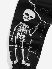 ROMWE MEN Goth Guys Letter & Skull Print Pants - Black - View 4