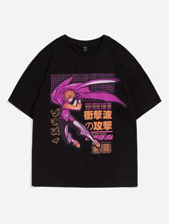 Guys Figure & Japanese Letter Graphic Tee