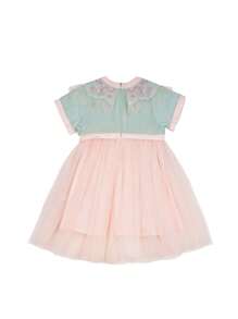 Young Girl Floral Embroidery Mesh Overlay Dress - Multicolor - View 2