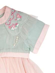 Young Girl Floral Embroidery Mesh Overlay Dress - Multicolor - View 4