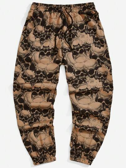 Guys Allover Skull Print Drawstring Waist Pants