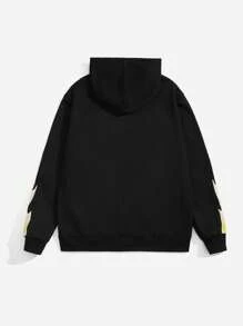 ROMWE MEN Goth Men Slogan & Skeleton Print Zip Up Hoodie - Black - View 2