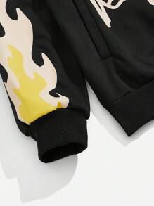 ROMWE MEN Goth Men Slogan & Skeleton Print Zip Up Hoodie - Black - View 3
