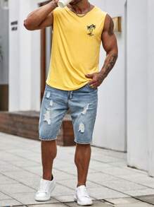 Manfinity LEGND Nam Bản in nhiệt đới Áo ba lỗ - Màu vàng - Xem 6