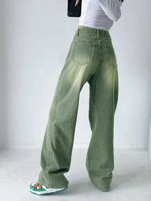 實心斜口袋長褲 - 軍綠色 - 查看 2