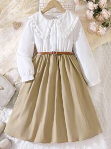 SHEIN Tween Girl Peter Pan Collar Shirt Dress - Multicolor - View 1