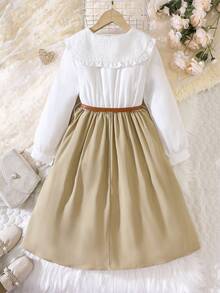 SHEIN Tween Girl Peter Pan Collar Shirt Dress - Multicolor - View 2