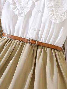 SHEIN Tween Girl Peter Pan Collar Shirt Dress - Multicolor - View 3