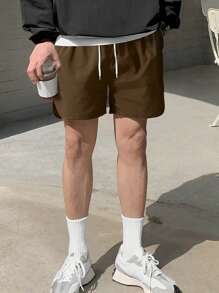 Manfinity Hypemode Nam Eo dây rút Chất rắn Quần short - Cà phê nâu - Xem 1