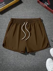 Manfinity Hypemode Nam Eo dây rút Chất rắn Quần short - Cà phê nâu - Xem 5