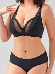 Plus Floral Lace Underwire Bra - Black - View 4