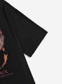 SHEIN EZwear Plus Eagle & Letter Graphic Cut Out Front Drop Shoulder Tee Dress Without Belt - Black - View 4