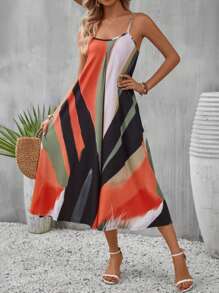 SHEIN VCAY Vestido de tirantes de color combinado - Multicolor - Ver 4