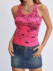 Graphic Print Tank Top - Pink - View 6