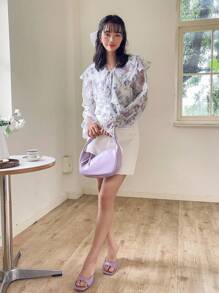 DAZY In hoa Viền Ruffle Tay áo loe Áo sơ mi - Nhiều màu - Xem 8