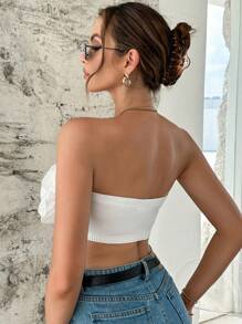 SHEIN Privé Floral Appliques Crop Tube Top - White - View 2