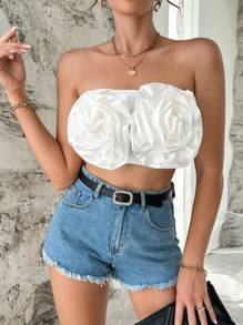 SHEIN Privé Floral Appliques Crop Tube Top - White - View 4
