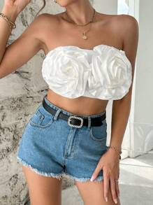 SHEIN Privé Floral Appliques Crop Tube Top - White - View 6