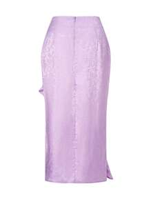 SHEIN Privé Hoa Dệt hoa Viền Ruffle Xa ten Váy - Màu tím - Xem 2