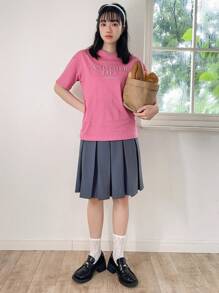 DAZY Camiseta de hombros caídos con estampado de letra - Rosa Fucsia - Ver 9