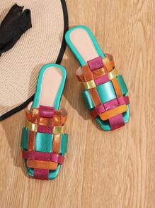 Women's Flat Sandals Color Block Slippers - Multicolor - View 2