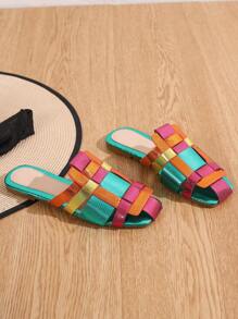 Women's Flat Sandals Color Block Slippers - Multicolor - View 3