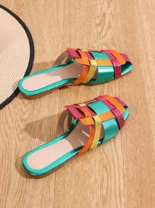 Women's Flat Sandals Color Block Slippers - Multicolor - View 4