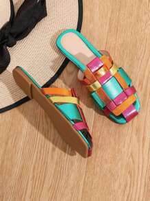 Women's Flat Sandals Color Block Slippers - Multicolor - View 5